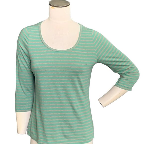 "Tommy Bahama Relax" Green Striped 3/4 Sleeve Scoop Neck Tee Top Sz M #104B - Picture 1 of 7